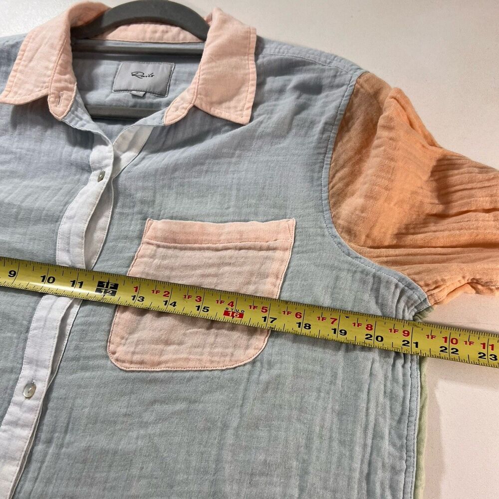 Rails Button Up Shirt Women’s M Colorblock Gauze Crinkle Pastel Long Sleeve‎ - Picture 6 of 7
